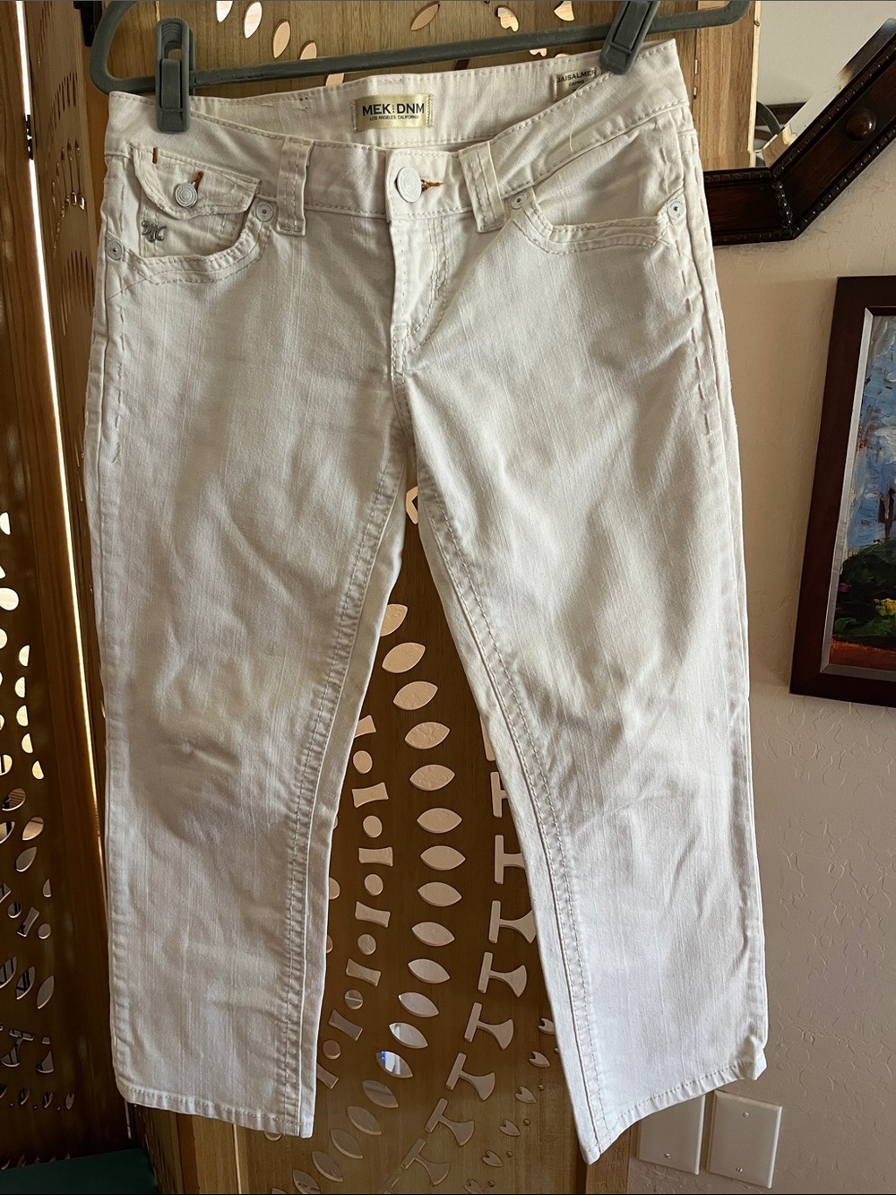 MEK Denim White Cropped Slim Jeans